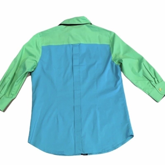 Soft Surroundings Hayley Turquoise Colorblock Button Front Shirt Blouse 199K - Picture 3 of 7